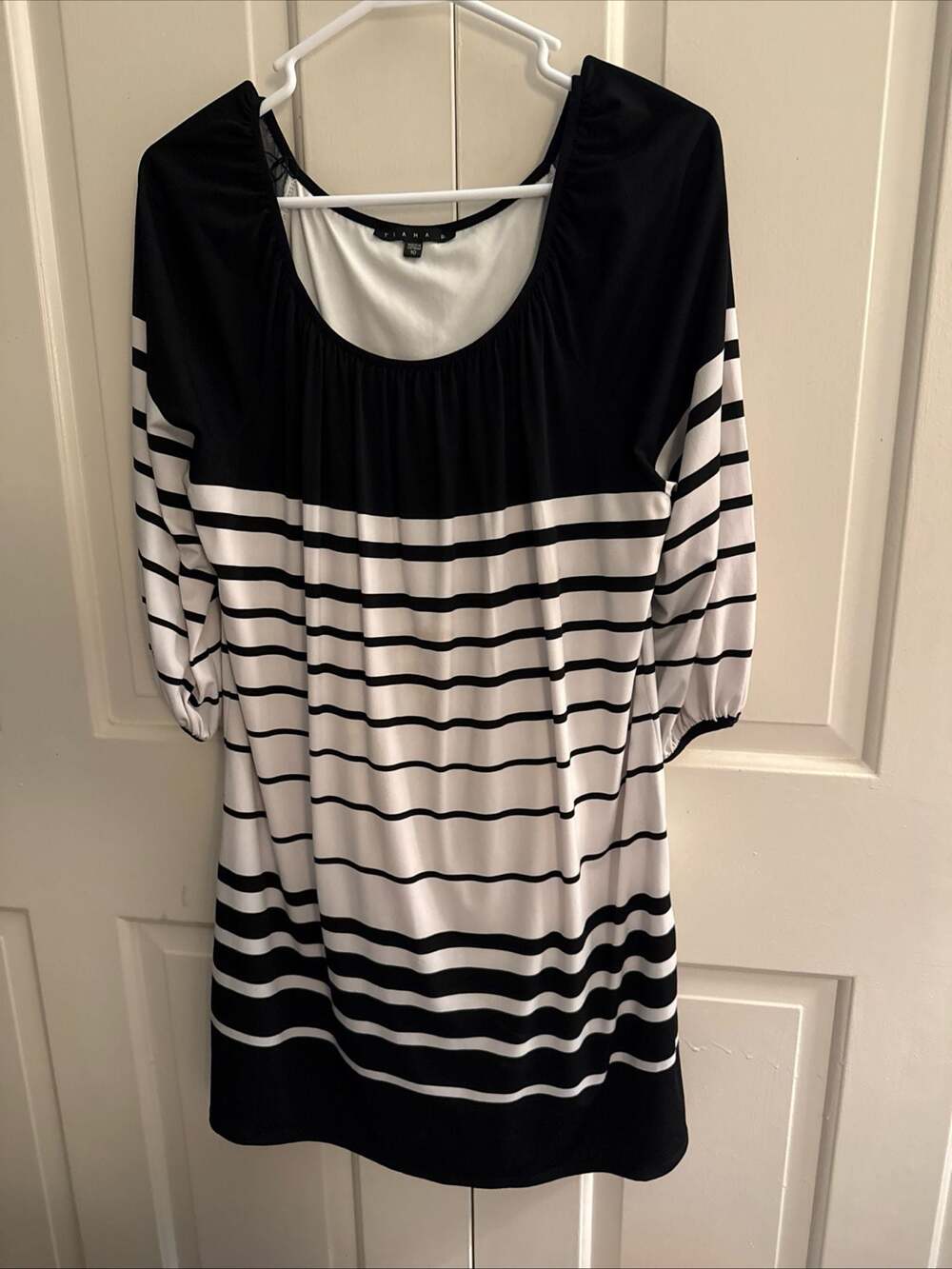 Tiana B. Black and White Striped Scoop Neck Dress Size 10